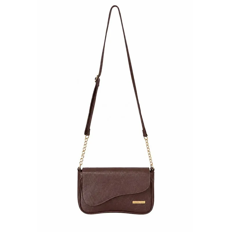 Bolsa transversal de couro liso com tampa e corrente Olga Café