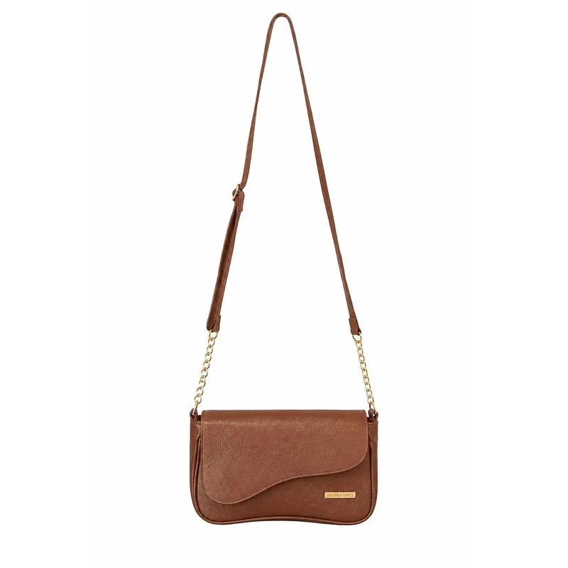 Bolsa transversal de couro liso com tampa e corrente Olga Whisky
