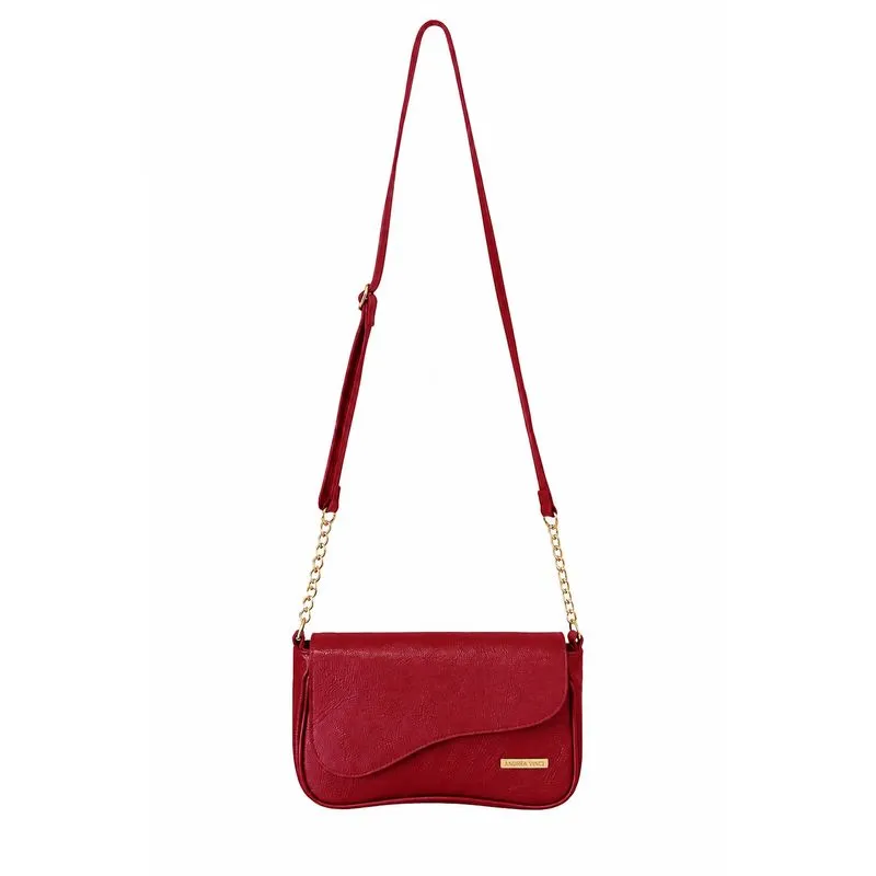 Bolsa transversal de couro liso com tampa e corrente Olga Vermelho
