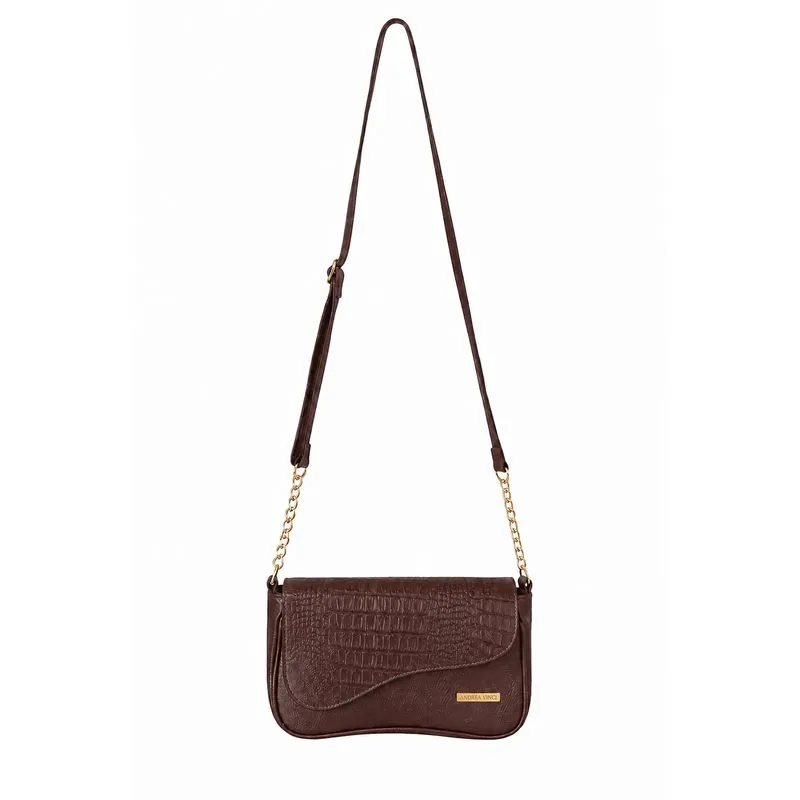 Bolsa transversal de couro croco com tampa e corrente Olga Café