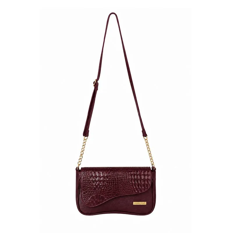 Bolsa transversal de couro croco com tampa e corrente Olga Marsala