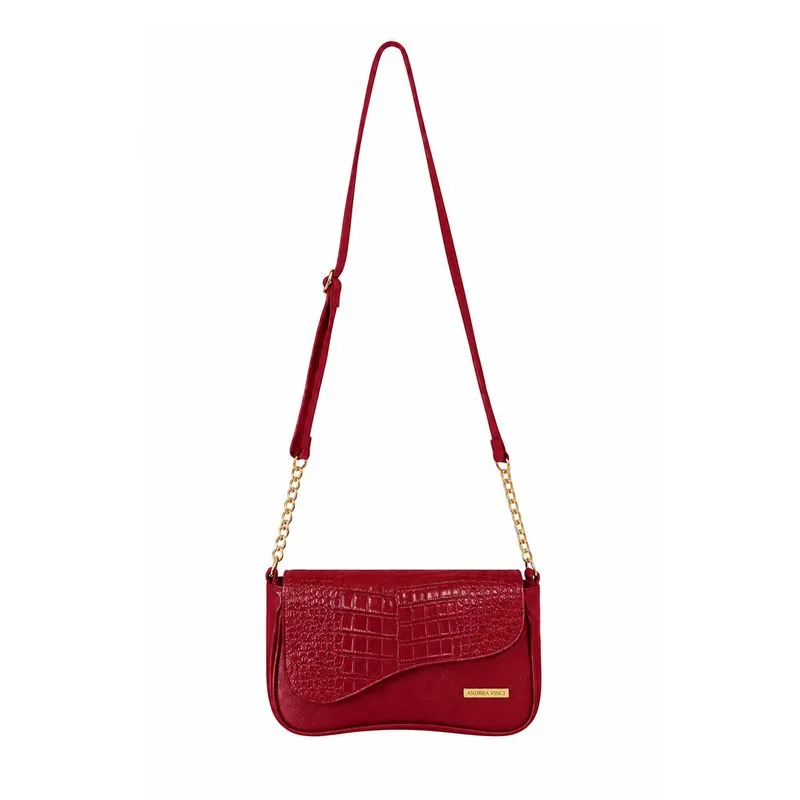 Bolsa transversal de couro croco com tampa e corrente Olga Vermelho