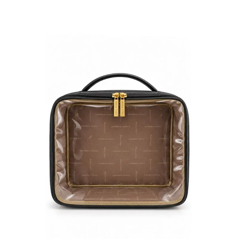 Necessaire transparente em couro e vinil para viagem 23x28x10 Elora Preto