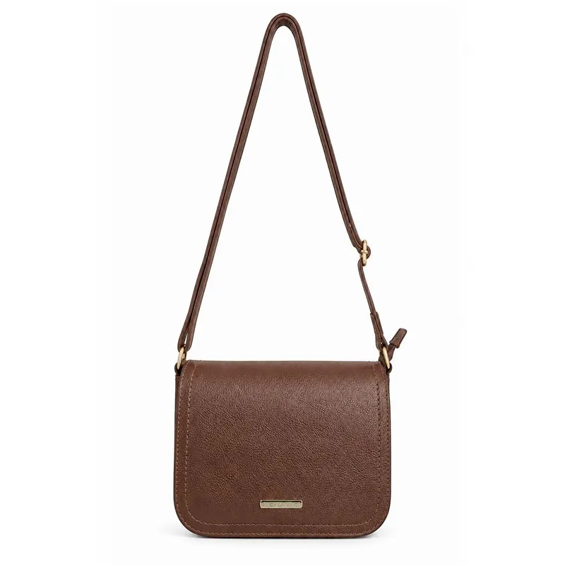 Bolsa transversal de couro liso com tampa Julia Whisky