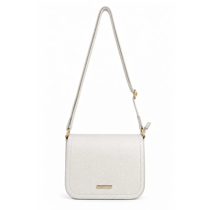 Bolsa transversal de couro liso com tampa Julia Marfim