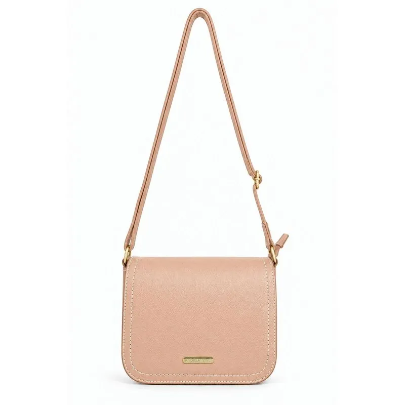 Bolsa transversal de couro liso com tampa Julia Bege