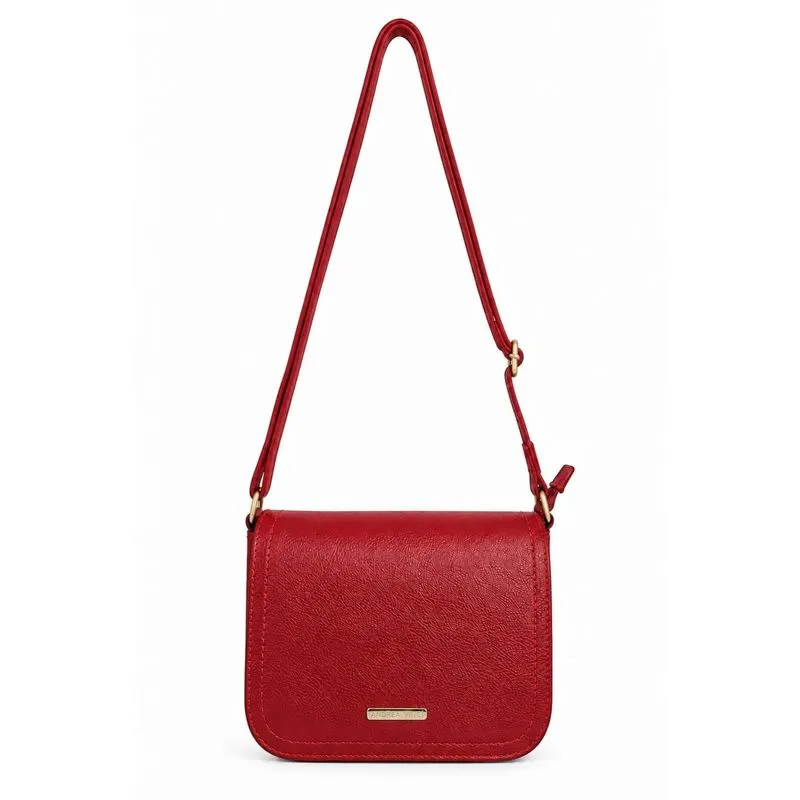 Bolsa transversal de couro liso com tampa Julia Vermelho