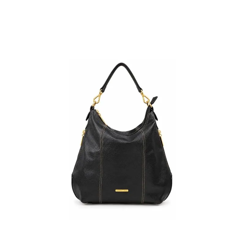 Bolsa mochila saco em couro liso Charlene Preto