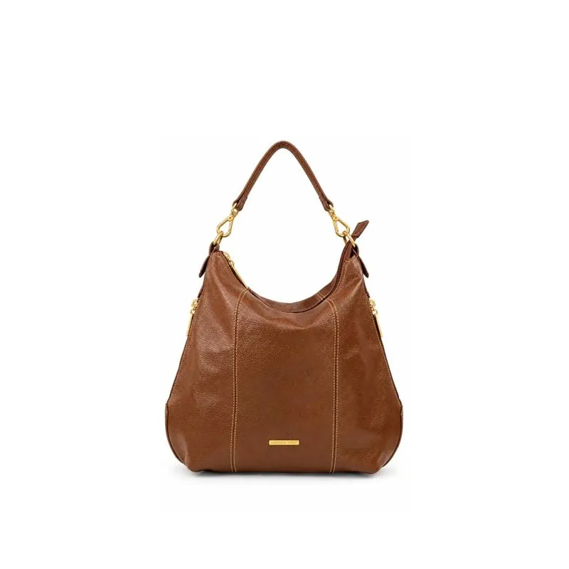 Bolsa mochila saco em couro liso Charlene Whisky
