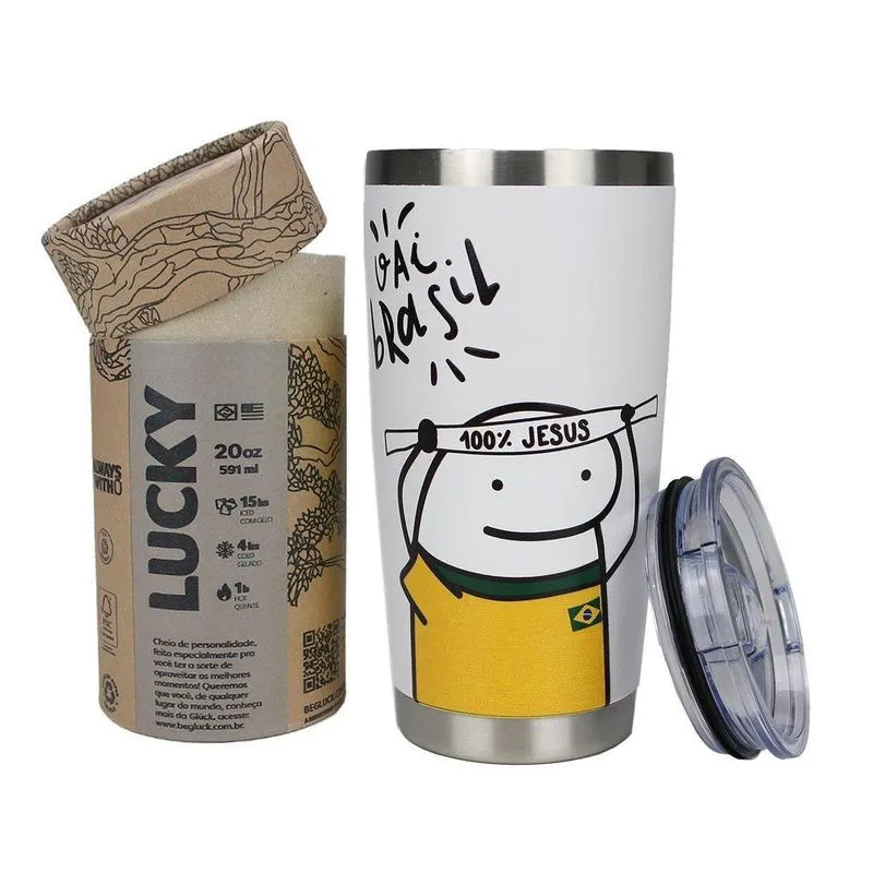 Copo Térmico Cerveja Gluck Lucky Brasil Florrk Fiel 591ml In