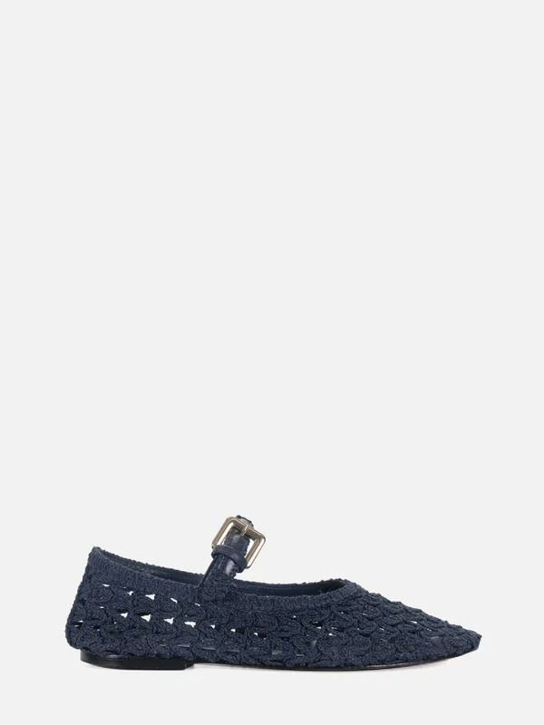 SAPATILHA EM CROCHE LAURA AZUL MARINHO MARY JANE 35