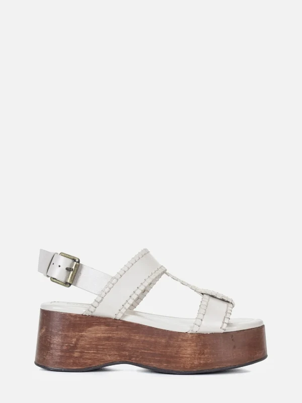 FLATFORM EM COURO BLAIR CREMA MADEIRA 35