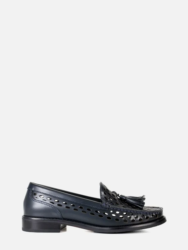 MOCASSIM EM COURO DORIS DARK BLUE PERFUROS 34