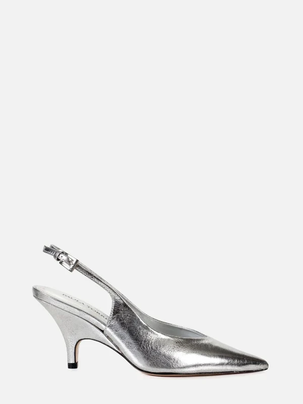 SCARPIN EM COURO METALIZADO OLGA PRATA SALTO MÉDIO 38