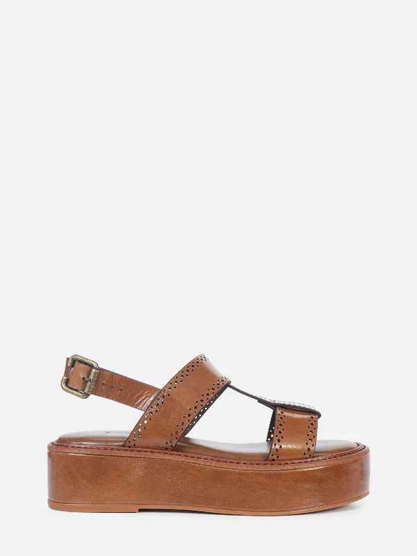 FLATFORM DE COURO GIU CANELA BROGUE 38