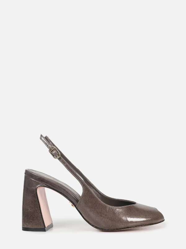 SCARPIN DE COURO MAVIE CINZA SLINGBACK SALTO ALTO 35