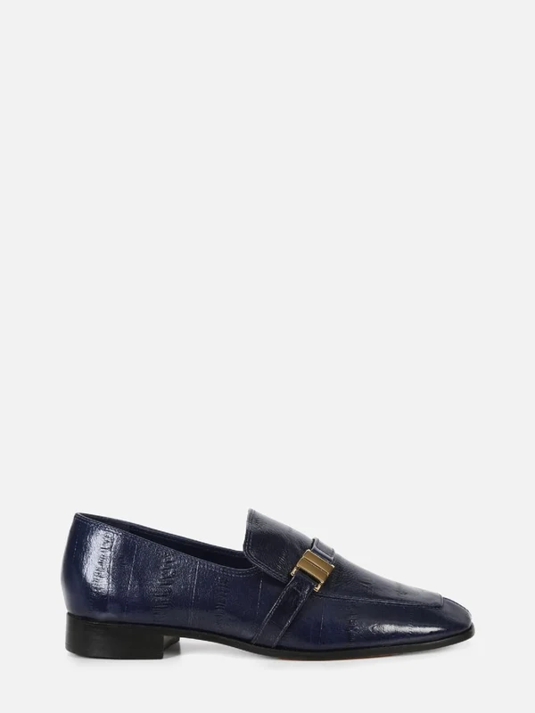 MOCASSIM EM COURO CHIARA DARK BLUE BICO QUADRADO 39