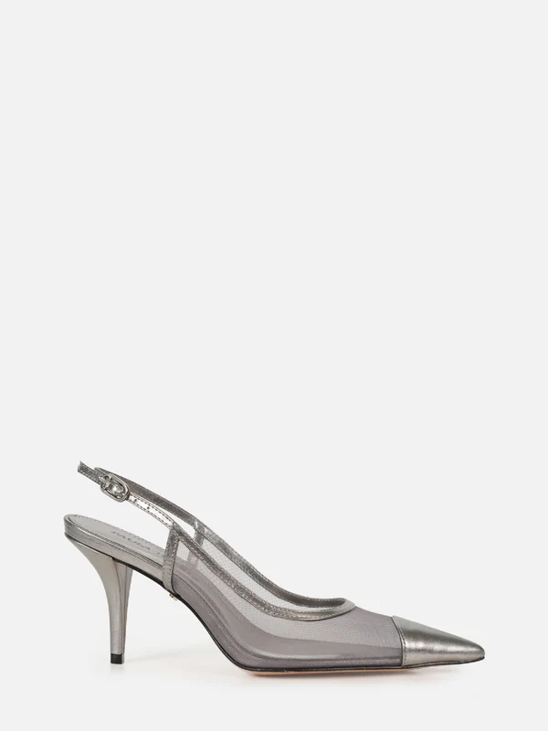 SCARPIN EM TELA JOLIE PRATA SALTO MÉDIO FINO 34