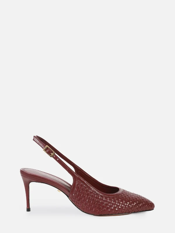SCARPIN EM COURO ALICIA BURGUNDY TRESSE SALTO MÉDIO FINO 38