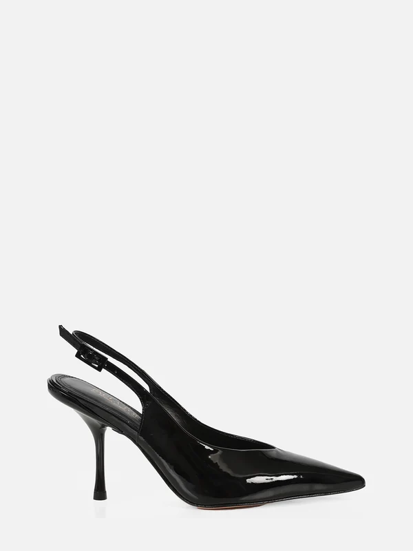 SCARPIN EM COURO VERNIZ AGNES PRETO SALTO ALTO FINO SLINGBACK 40