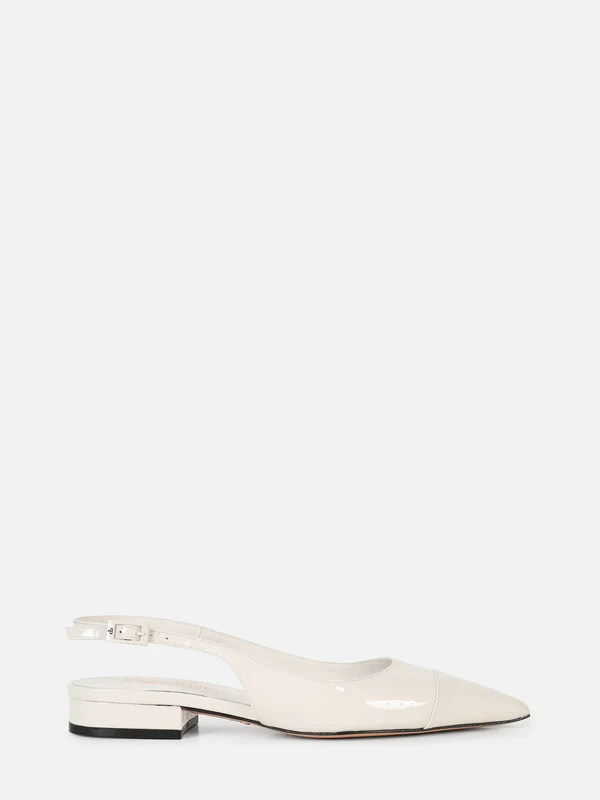 SAPATILHA EM COURO VERNIZ MARIE OFF WHITE SLINGBACK BICO FINO 38