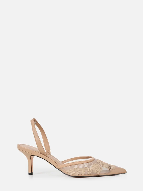 SCARPIN EM TELA BORBADA BELLE NUDE SALTO MÉDIO FINO 35