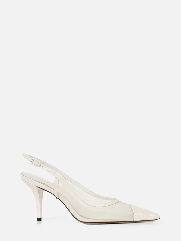 SCARPIN EM TELA JOLIE OFF WHITE SALTO MÉDIO FINO 35