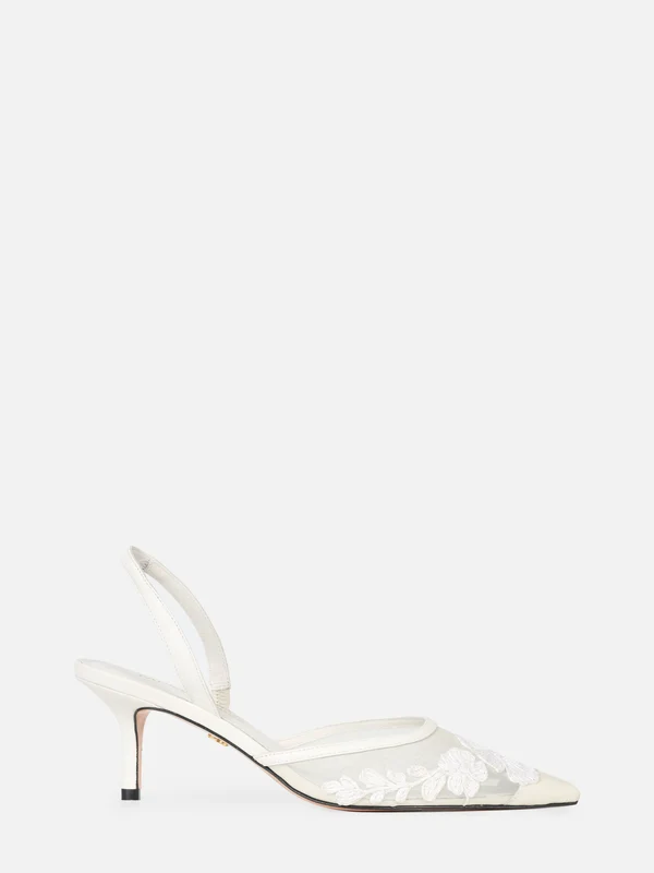SCARPIN EM TELA BORBADA BELLE OFF WHITE SALTO MÉDIO FINO 37