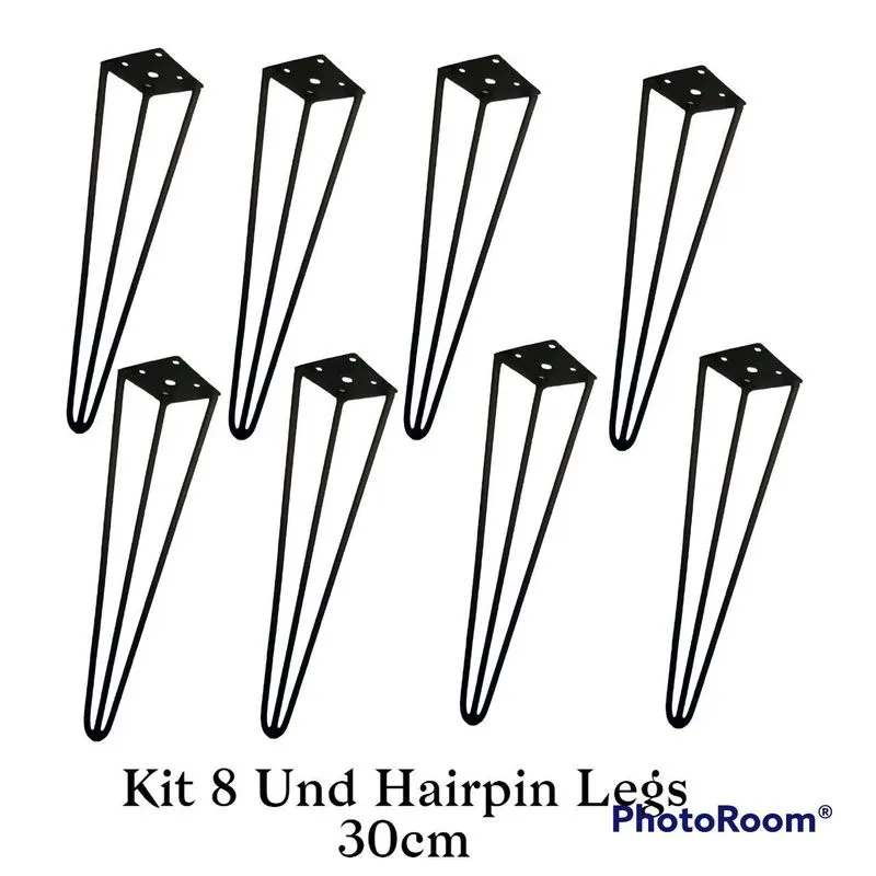 Kit 8 Und Pé De Ferro Hairpin Legs 30cm Preto Fosco Medcombo