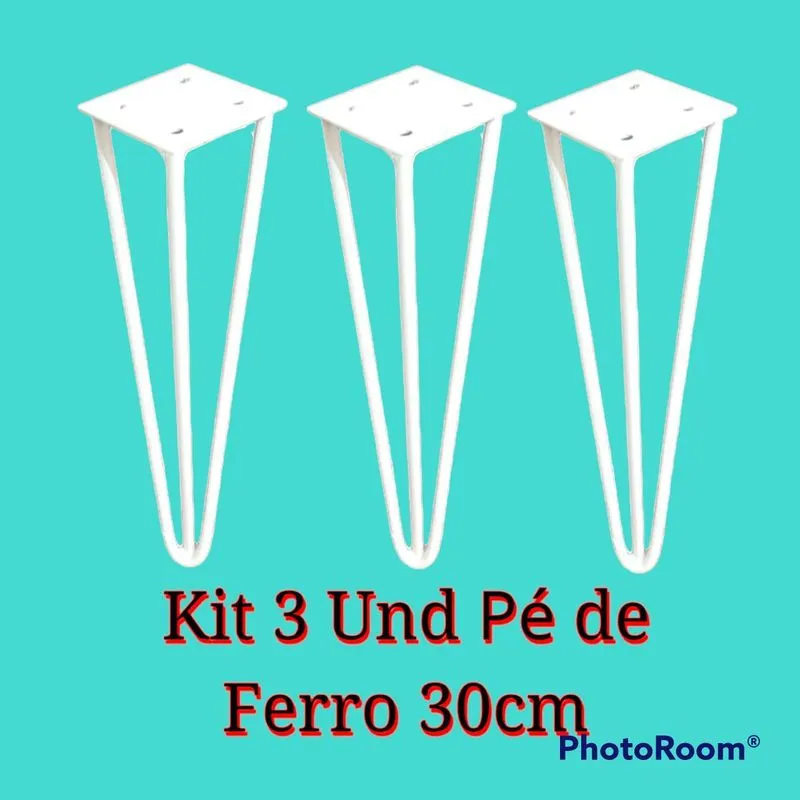 Kit Com 3 Pés De Ferro Hairpin Legs 30 Cm Branco Medcombo
