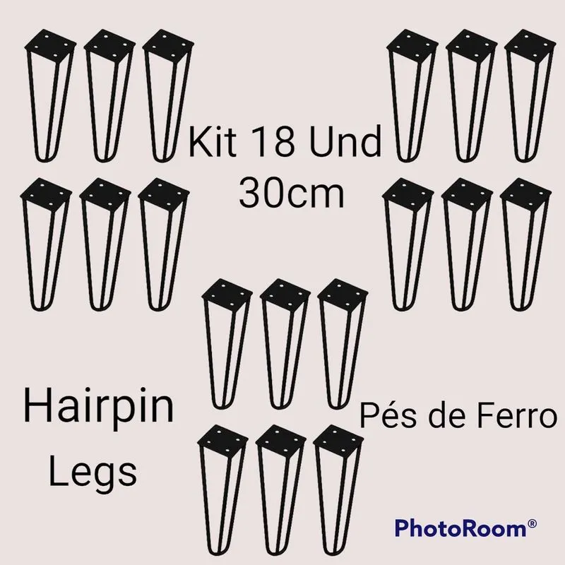 Kit Com 18 Pés De Ferro Hairpin Legs 30cm Preto Medcombo