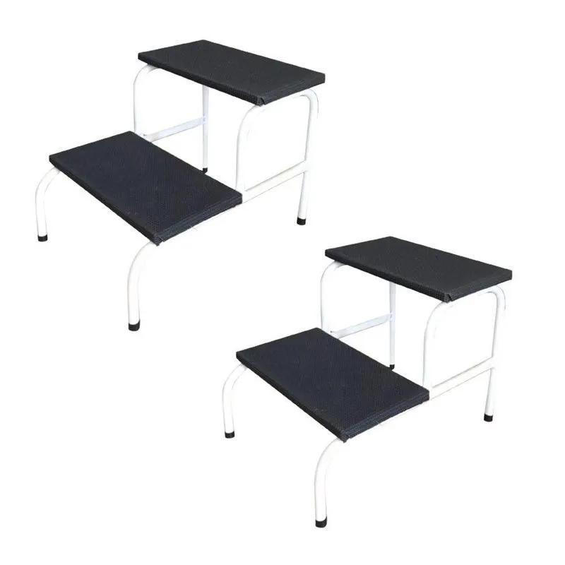 Kit 2 Escada Clínica De 2 Degraus Esmaltada Branca Tubo Com Piso Em Mdf Com Antiderrapante