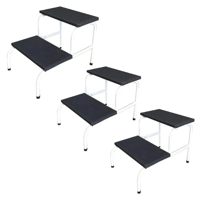 Kit 3 Escada Clínica De 2 Degraus Esmaltada Branca Tubo Com Piso Em Mdf Com Antiderrapante