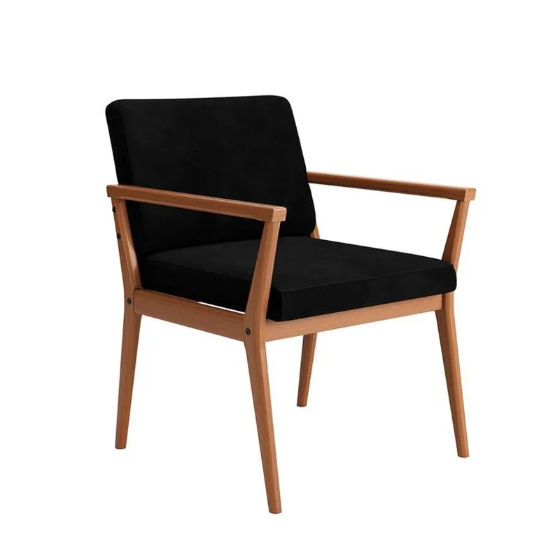 Poltrona Estofada Mobly Malibu Madeira de Eucalipto Veludo Preto