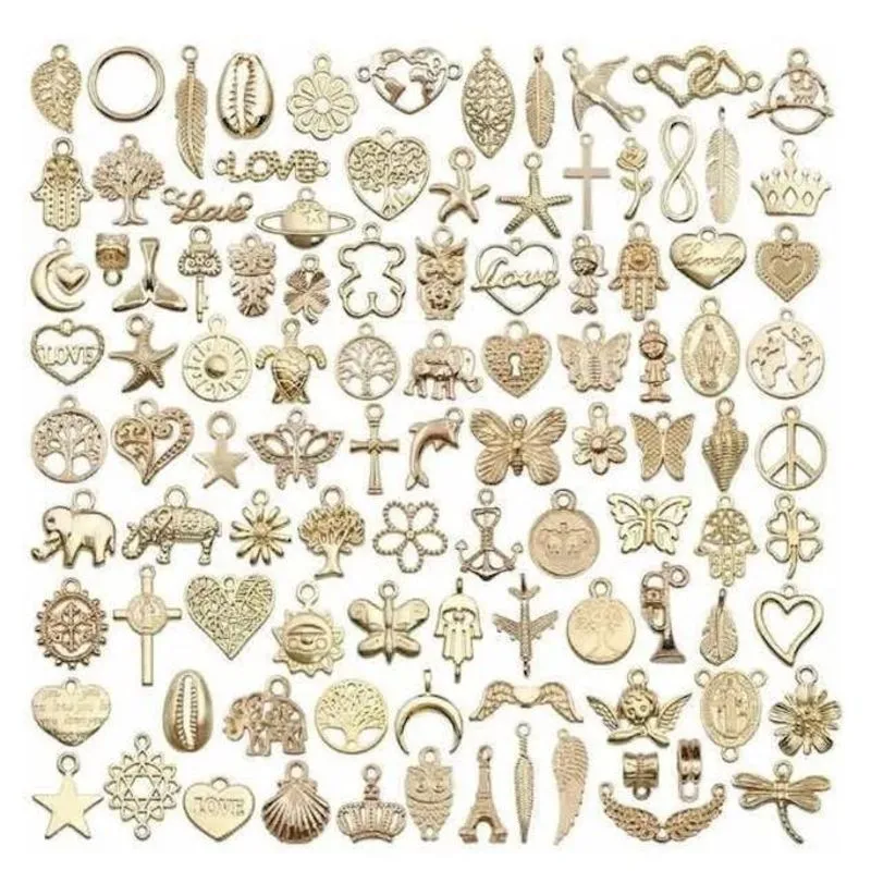 100 Peças Pingente Montagem Bijuteria Sortidos Dourado