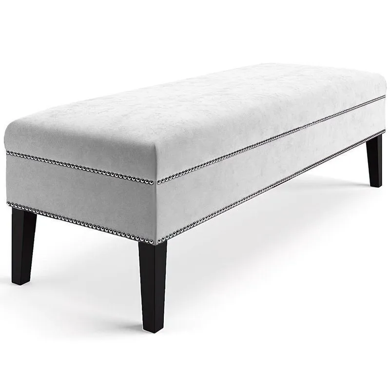 Banco Sofia 1,40M Com Tachas Suede Branco - Inova Decor