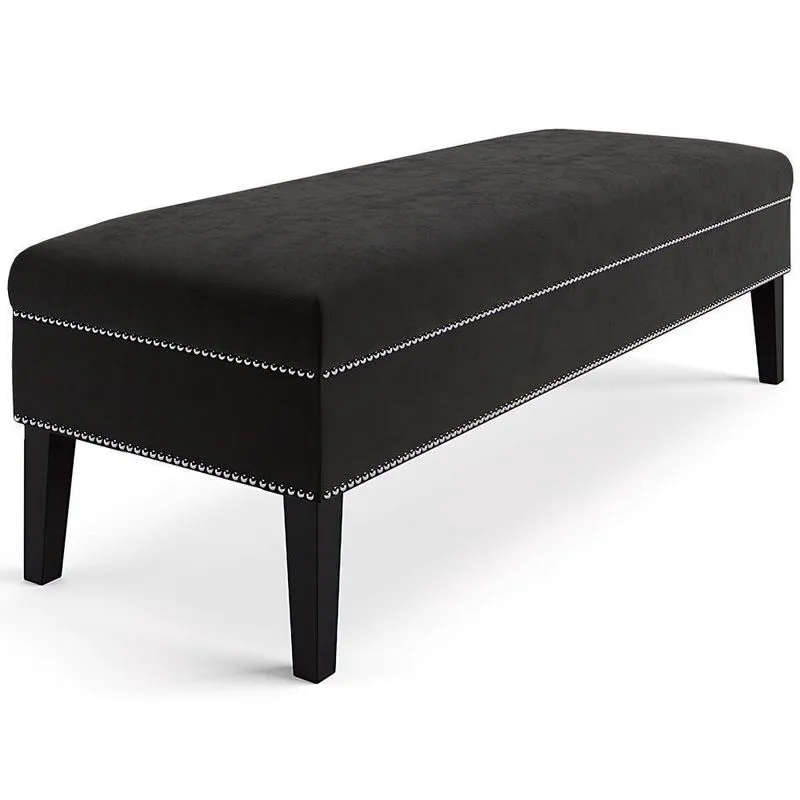 Banco Sofia 1,40M Com Tachas Suede Preto - Inova Decor