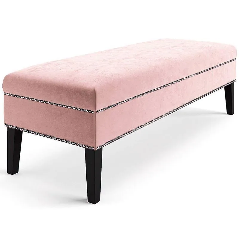 Banco Sofia 1,40M Com Tachas Suede Rosa Bebe - Inova Decor