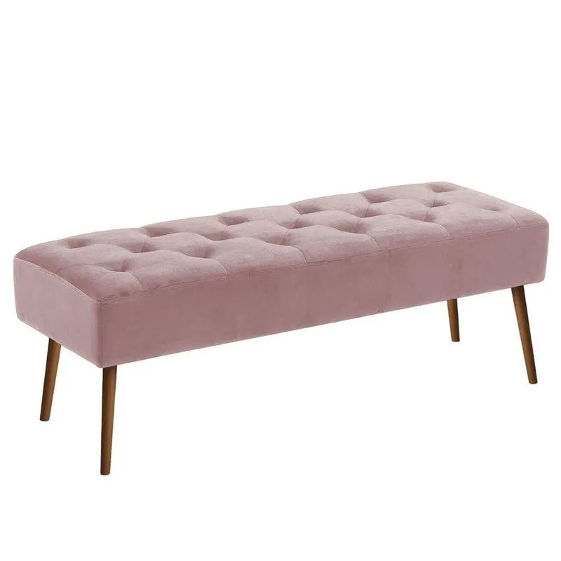 Banco Estofado Rubi 1,40m Suede Rose - Clique Decorações