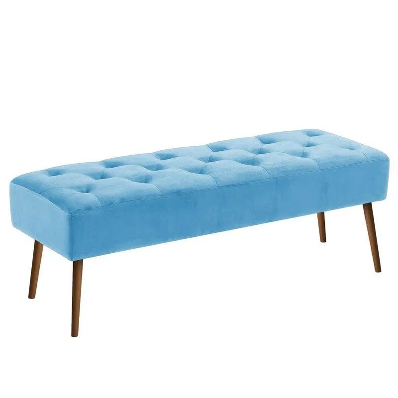 Banco Estofado Rubi 1,60m Suede Azul Turquesa - Clique Decorações