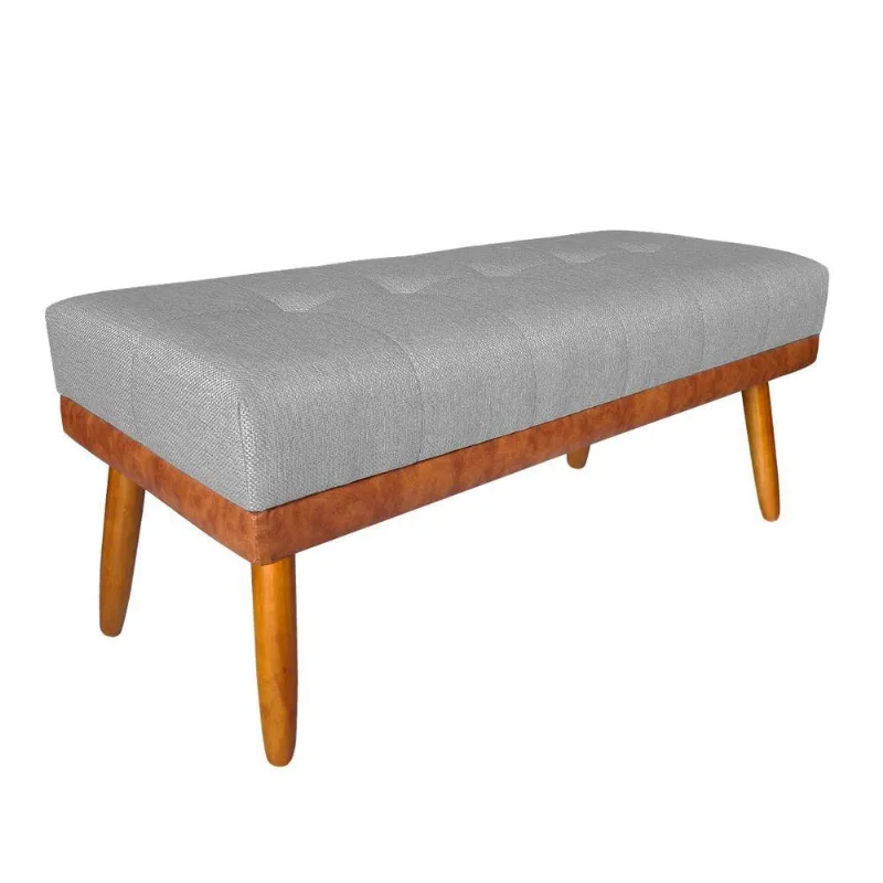 Banco Estofado Roma 160cm Courissimo Nozes-linho Cinza - Inova Decorações