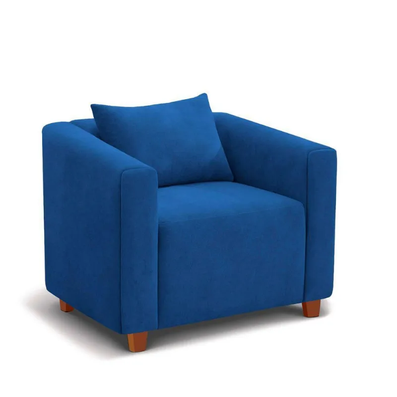 Poltrona Decorativa Helena Suede Azul Marinho - Inova Decorações