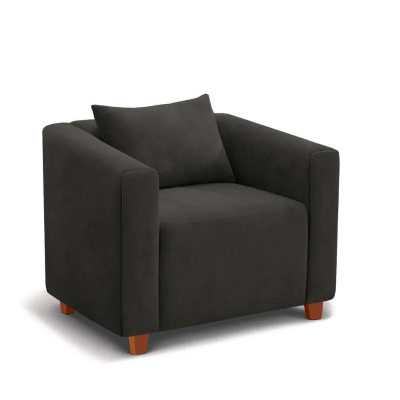 Poltrona Decorativa Helena Linho Preto - Inova Decorações