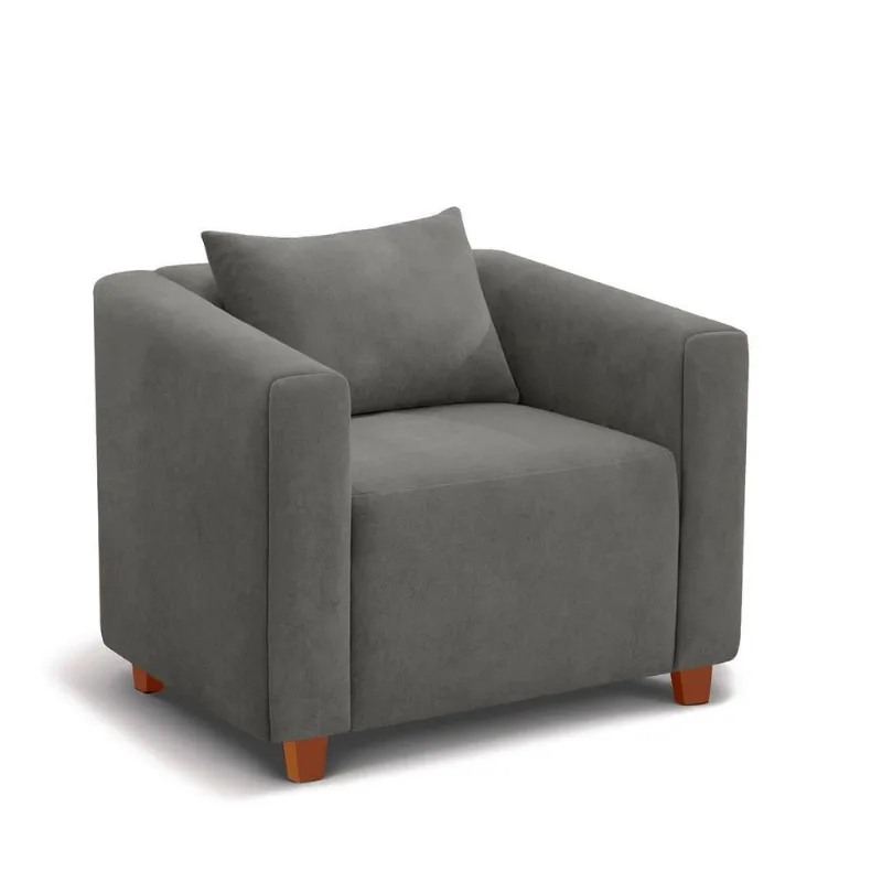 Poltrona Decorativa Helena Suede Cinza Inova Decor