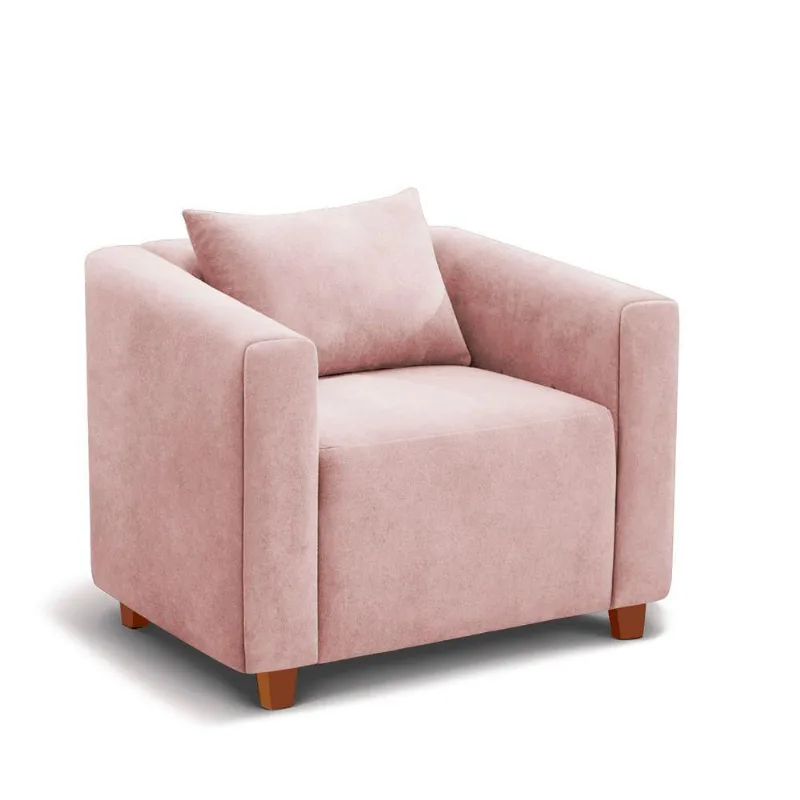 Poltrona Decorativa Helena Suede Rosa Bebe - Inova Decorações