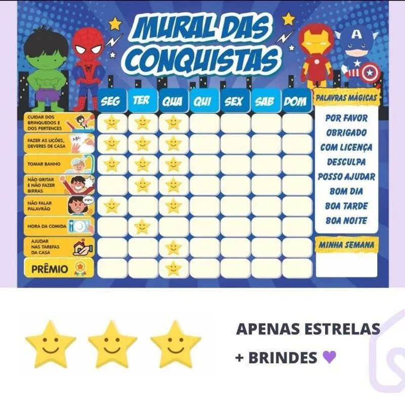 Quadro De Incentivo Rotina De Geladeira - Heróis Estrelas