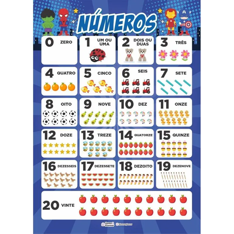 Números De 0 A 20 - Heróis - Home E Planner