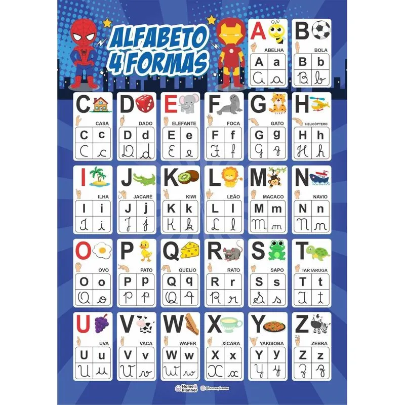 Alfabeto 4 Formas - Heróis - Home E Planner