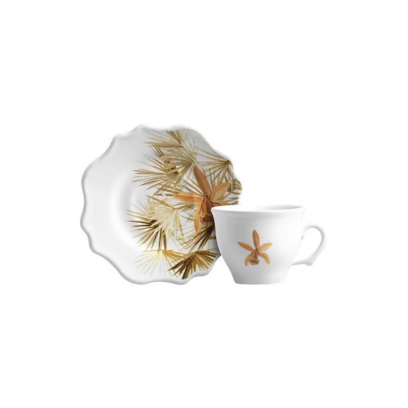 Conjunto 6 Xícaras De Café Com 6 Pires Folhas Scalla
