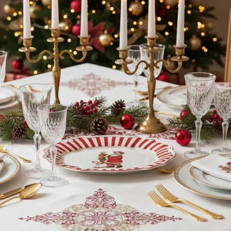 Travessa Pequena Cerâmica Vermelha Filete Dourado Christmas Charm 35,5x3,5 Scalla